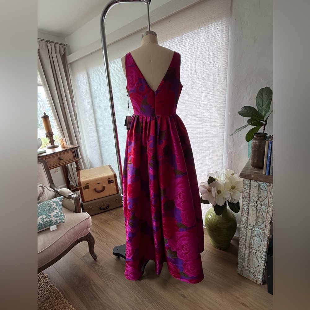 Adrianna Papell Sleeveless Floral Maxi Gown in Fuchsia and Purple - Picture 2 of 5
